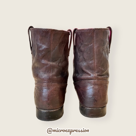 $360 Frye Anna Short Dark Brown Genuine Leather Pull On Comfy Daily Ankle Boots - Picture 11 of 14